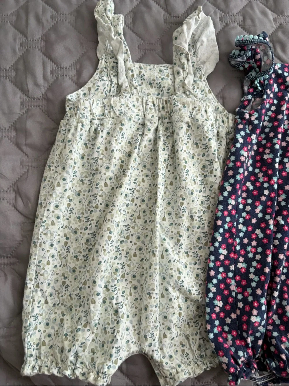 Carter's Floral Ruffle Romper Set in Cream and Navy